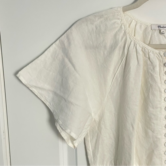 New! Madewell Cream Linen-Blend Flutter-Sleeve Tiered Mini Dress 35249 - Picture 5 of 15